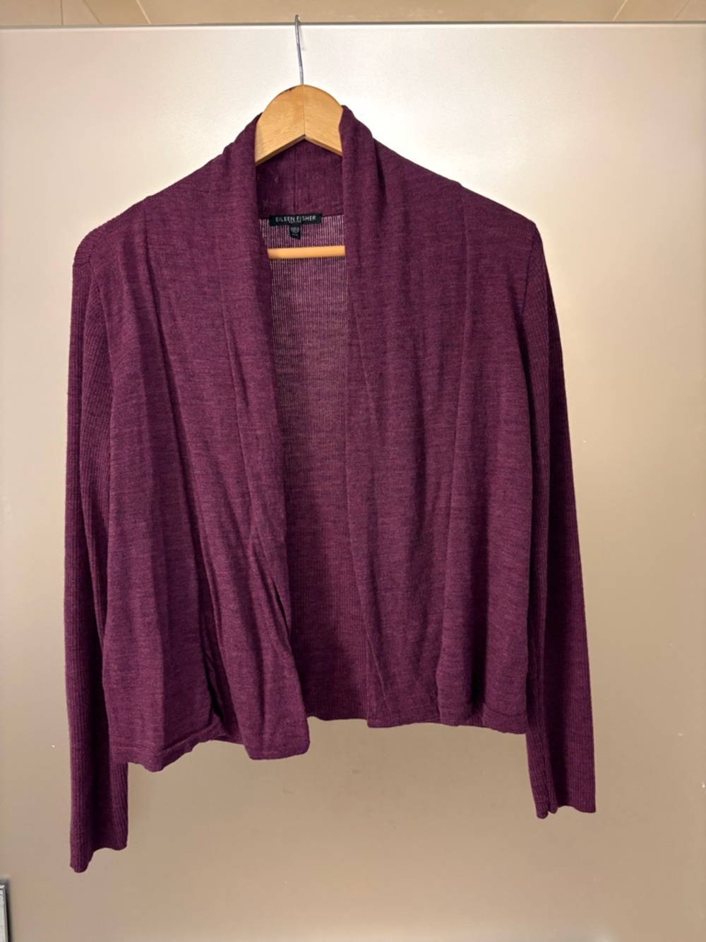 Eileen Fisher Plum Open-Front Women's Cardigan Sweater 100% merino wool